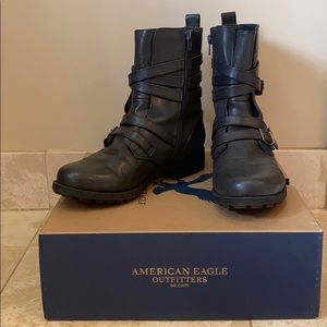 AE dark grey vegan leather Combat boots waterproof